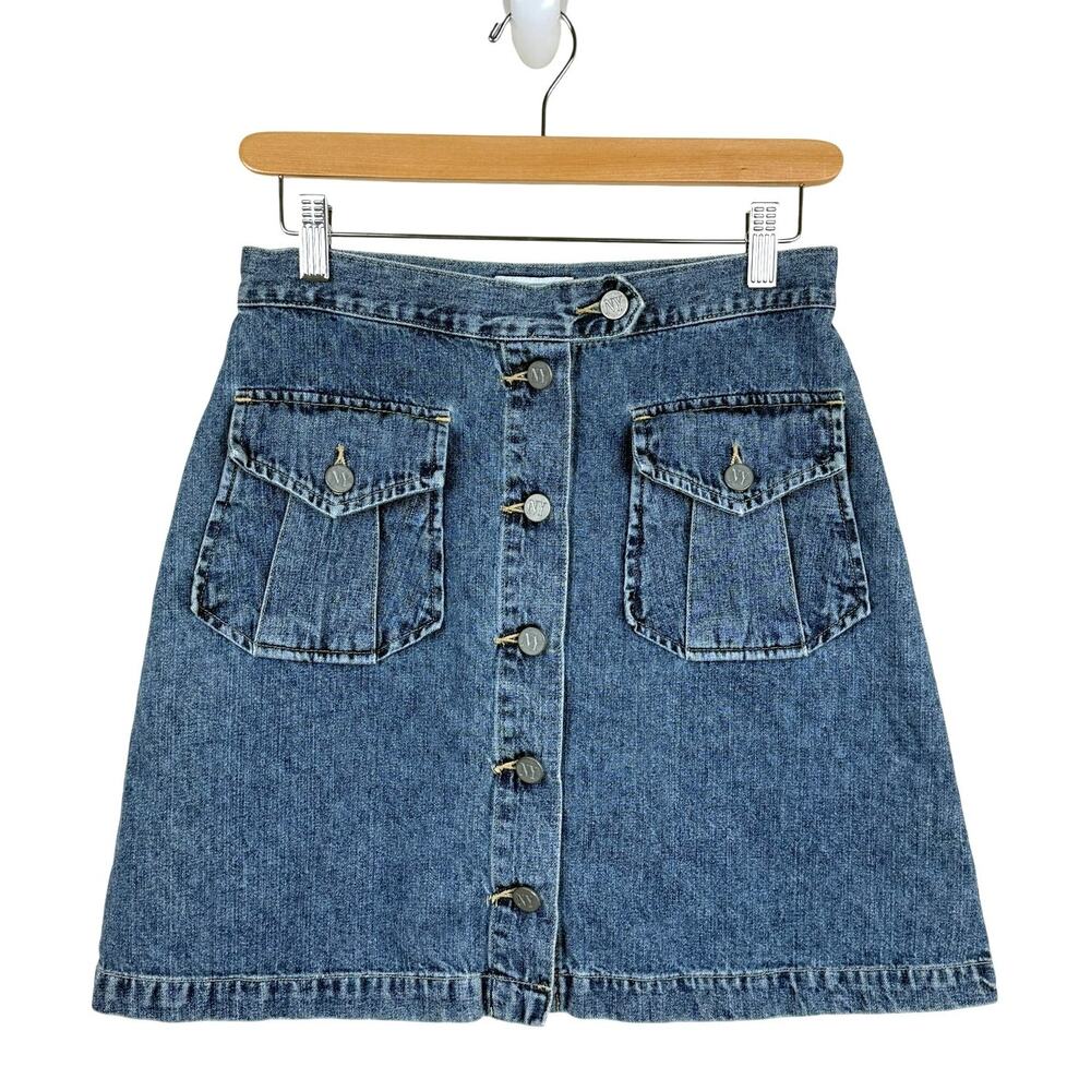 Vintage NY Jeans Denim A-Line Mini Skirt Womens 6 Button Front Cargo Utility 90s